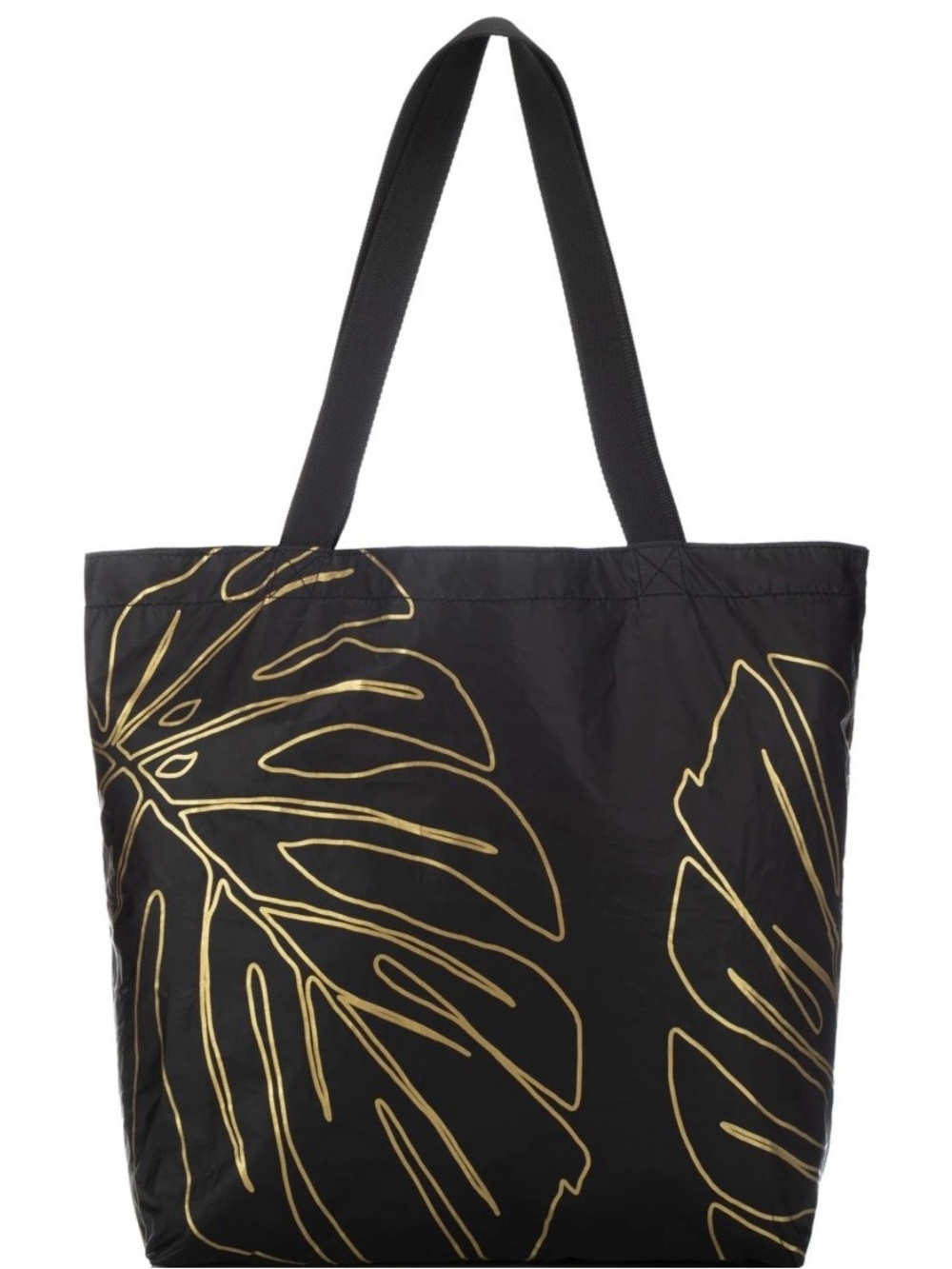 SOLD OUT NWT ALOHA Collection Reversible Black Tote with Gold Leaf Motif
